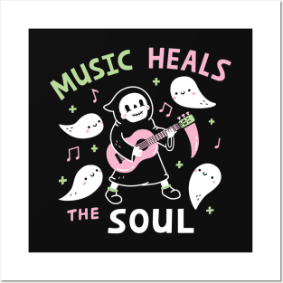 Music Heals The Soul, Grim Reaper Funny Posters and Art